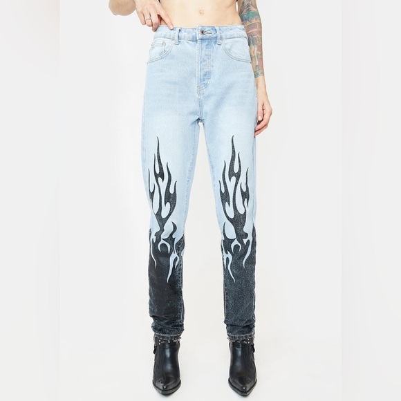Edikted Flame Two Tone Denim Jeans High Rise Button Fly Women’s 34x31” - Picture 1 of 6